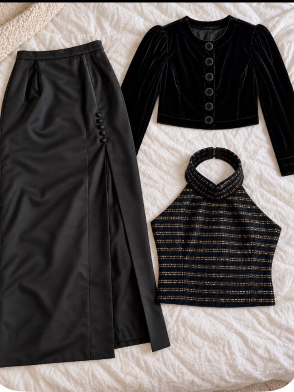 Vintage Y2K 3 Piece Evening Outfit Cache Silk Alex Evenings Skirt Jordan Jacket